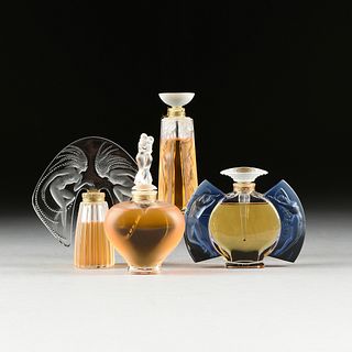 FOUR FRENCH LALIQUE PERFUME BOTTLES FROM THE FLACON COLLECTION, PARIS, 20TH CENTURY,