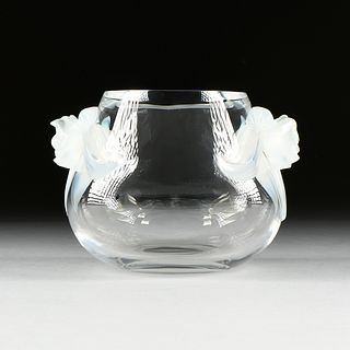 A LALIQUE OPALINE AND CLEAR CRYSTAL "ORCHIDÉE" VASE, ENGRAVED SIGNATURE, LATE 20TH CENTURY,