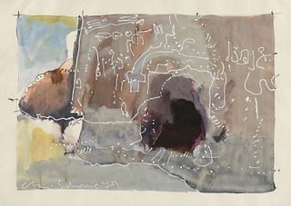 CHARLES SCHORRE (American/Texas 1925-1996) A PAINTING, "Cave Paintings", 1979,
