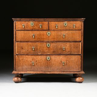 A WILLIAM & MARY PARQUETRY INLAID WALNUT CHEST OF DRAWERS, LATE 17TH/EARLY 18TH CENTURY,