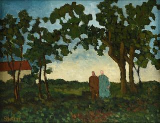 FERDINAND "FERRY" JOSEPH SLEBE (Dutch 1907-1994) A PAINTING, "Two Figures in Landscape," 1937,