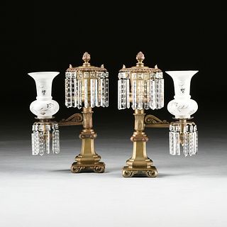 A PAIR OF AMERICAN CLASSICAL SINGLE LIGHT BRONZE ARGAND LAMPS, ATTRIBUTED TO CLARK, COIT AND CARGILL, NEW YORK, SECOND QUARTER 19TH CENTURY, 