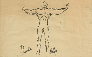 LEROY NEIMAN (American 1921-2012) A DRAWING, "Nude Male Bodybuilder,"