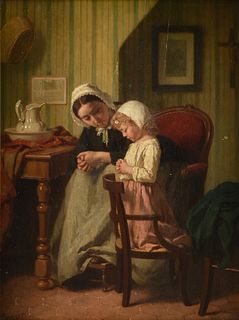JULES TRAYER (French 1824-1909) A PAINTING, "Child Learning to Pray," 