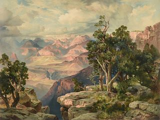 THOMAS MORAN (AMERICAN 1837-1926) A CHROMOLITHOGRAPH, "Grand Canyon of Arizona from Hermit Rim Road," 