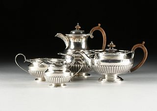 A FOUR PIECE GEORGE III STERLING SILVER TEA/COFFEE SET, HALLMARKED, PAUL STORR, LONDON, 1815,