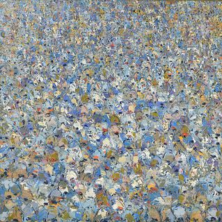 ABLADE GLOVER (Ghanaian b. 1934) A PAINTING, "Procession in Blue," 1996, 