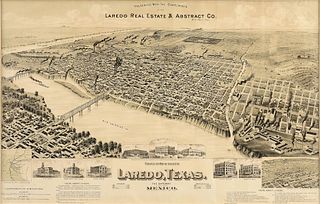 AN ANTIQUE BIRD'S EYE VIEW MAP, "Perspective Map of the City of Laredo, Texas," MILWAUKEE, CIRCA 1890,