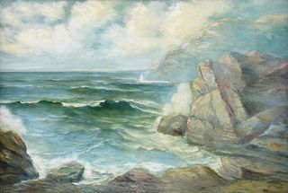 GUILLERMO GÓMEZ MAYORGA (Mexican 1887-1962) A PAINTING, "Choppy Waves on Rocks,"