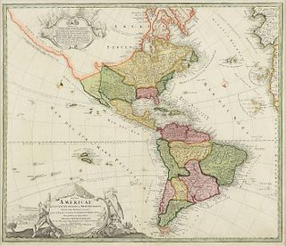 AN ANTIQUE MAP, "Totius Americae Septentrionalis et Meridionalis," NUREMBERG, EARLY 18TH CENTURY,
