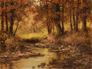 LASZLO NEOGRADY (Hungarian 1896-1962) A PAINTING, "Stream in Fall Landscape,"