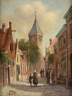 PETRUS PIETER GERARDUS VERTIN (Dutch/Belgian 1819-1893) A PAINTING, "Clock Tower View from the Street,"