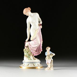 TWO MEISSEN POLYCHROME PAINTED PORCELAIN FIGURES, UNDERGLAZE AND INCISED MARKS, 19TH/20TH CENTURY, 