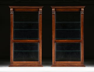 A PAIR OF REGENCY STLE MAHOGANY AND GLASS DISPLAY CASES, MODERN, 