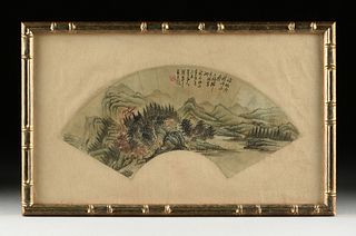 A CHINESE POEM AND FALL LANDSCAPE PAINTED HAND FAN, QING DYNASTY (1644-1912),