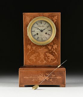 A FRENCH SATINWOOD MARQUETRY INLAID ROSEWOOD MANTLE CLOCK, BY BITTON AINE, SEMS, LATE 19TH CENTURY, 