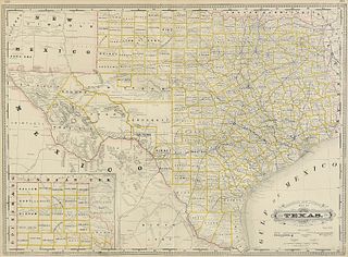 AN ANTIQUE MAP, "Railroad and County Map of Texas," NEW YORK, CIRCA 1886,