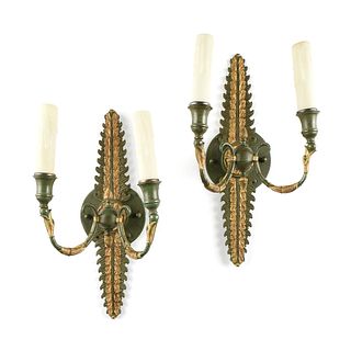 A PAIR OF EMPIRE REVIVAL VINTAGE DUAL LIGHT WALL SCONCES, MID 20TH CENTURY,