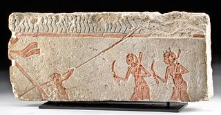 Egyptian Limestone Relief Panel Fragment - Men on Boat