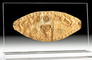 Greek Hellenistic 23K+ Gold Diadem Plaque, Bull & Lions