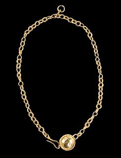 Roman 23K+ Gold Chain Necklace w/ Domed Pendant