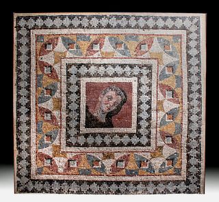 Huge Roman Mosaic - Male Portrait w/ Geometric Border