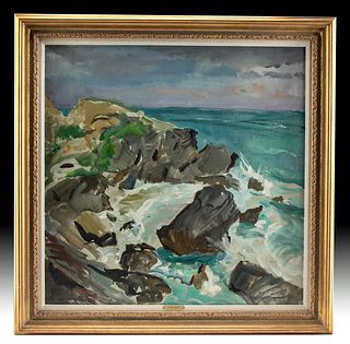 Signed, Framed W. Draper Painting - Bermuda Surf, 1968