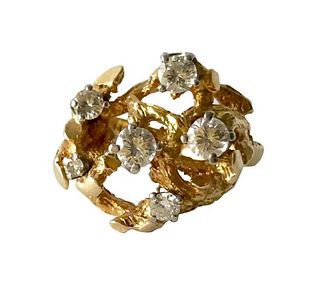 1960s 14 Karat Gold Six Diamond Branching Twigs Ring