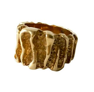 1960s 14 Karat Gold Modern Brutalist Textured Wide Band Ring