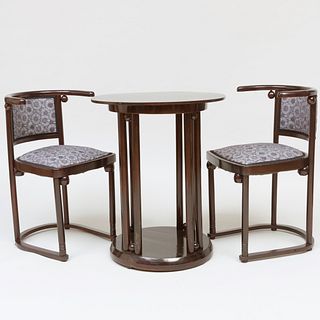 Josef Hoffmann Ebonized 'Cafe Fledermaus' Table and Pair of Chairs