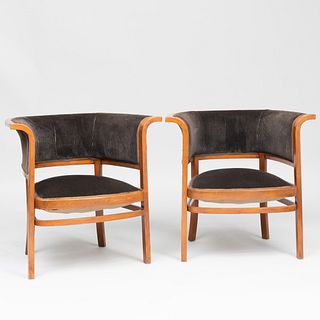 Pair of Marcel Kammerer Oak and Velvet Armchairs