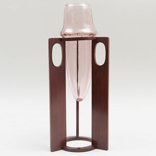 Josef Hoffmann Style Brass-Mounted Wood and Glass Vase