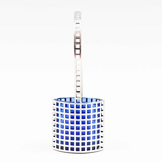 Josef Hoffman Silver Plate Mesh Flower Basket with Blue Glass, for the Wiener WerkstÃ¤tte
