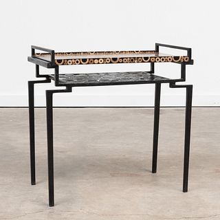 R & Y Augousti Ebonized and Wood Veneer Tray Table