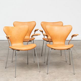 Set of Four Arne Jacobsen Chrome and Leather 'Ant' Chairs, for Fritz Hansen