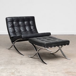 Mies van der Rohe Leather and Chrome 'Barcelona' Chair and Ottoman, for Knoll