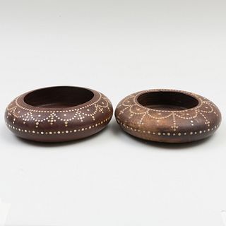 Pair of Inlaid Wood Dishes, Probably Moraccan 