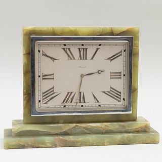 Large Meismann Swiss Art Moderne Onyx and Chrome Clock 