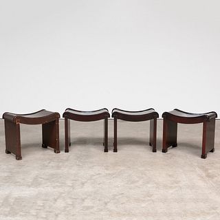 Set of Four Stained Wood Stools, After Pierre Chareau