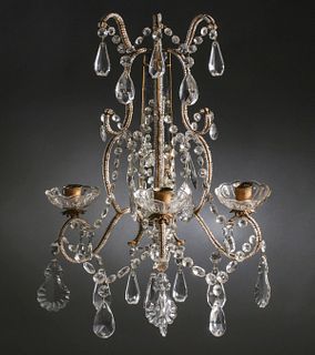 A PAIR ITALIAN BEADED BRONZE SCONCES DRESSED IN PRISMS