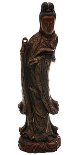 A LATE 18TH C. CHINESE CARVED WOOD HO-HSIEN KU FIGURE