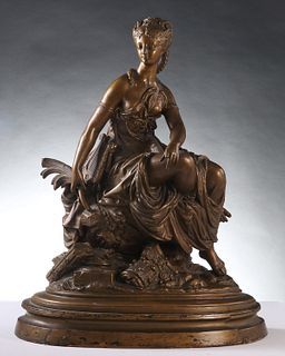 A 19TH CENTURY SPELTER SCULPTURE OF CLASSICAL MAIDEN