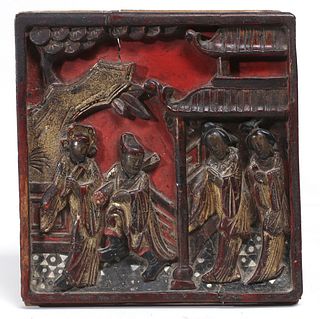 A COLLECTION OF CHINESE WOOD CARVINGS WITH GOLD GILDING