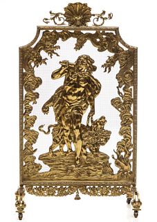 AN ORNATE 20C. HEAVY CAST BRASS FIRE SCREEN WITH ORION