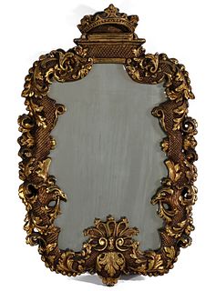 AN ELABORATE 20TH CENT CAST AND GILDED PLASTER MIRROR