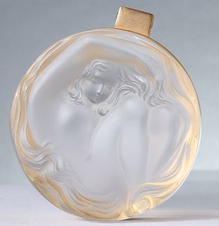 A LALIQUE 'DAPHNE' MOTIF FRENCH CRYSTAL VANITY BOX
