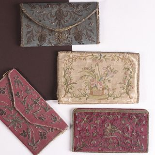 A COLLECTION OF INTRICATE 18TH CENT EMBROIDERED PURSES