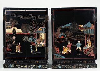A PAIR 20TH CENTURY CHINESE COROMANDEL LACQUER CABINETS