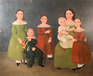 19thc. American School, Monumental Family Portrait,Children