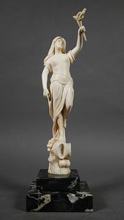 19C Continental Ivory Carved Woman Warrior